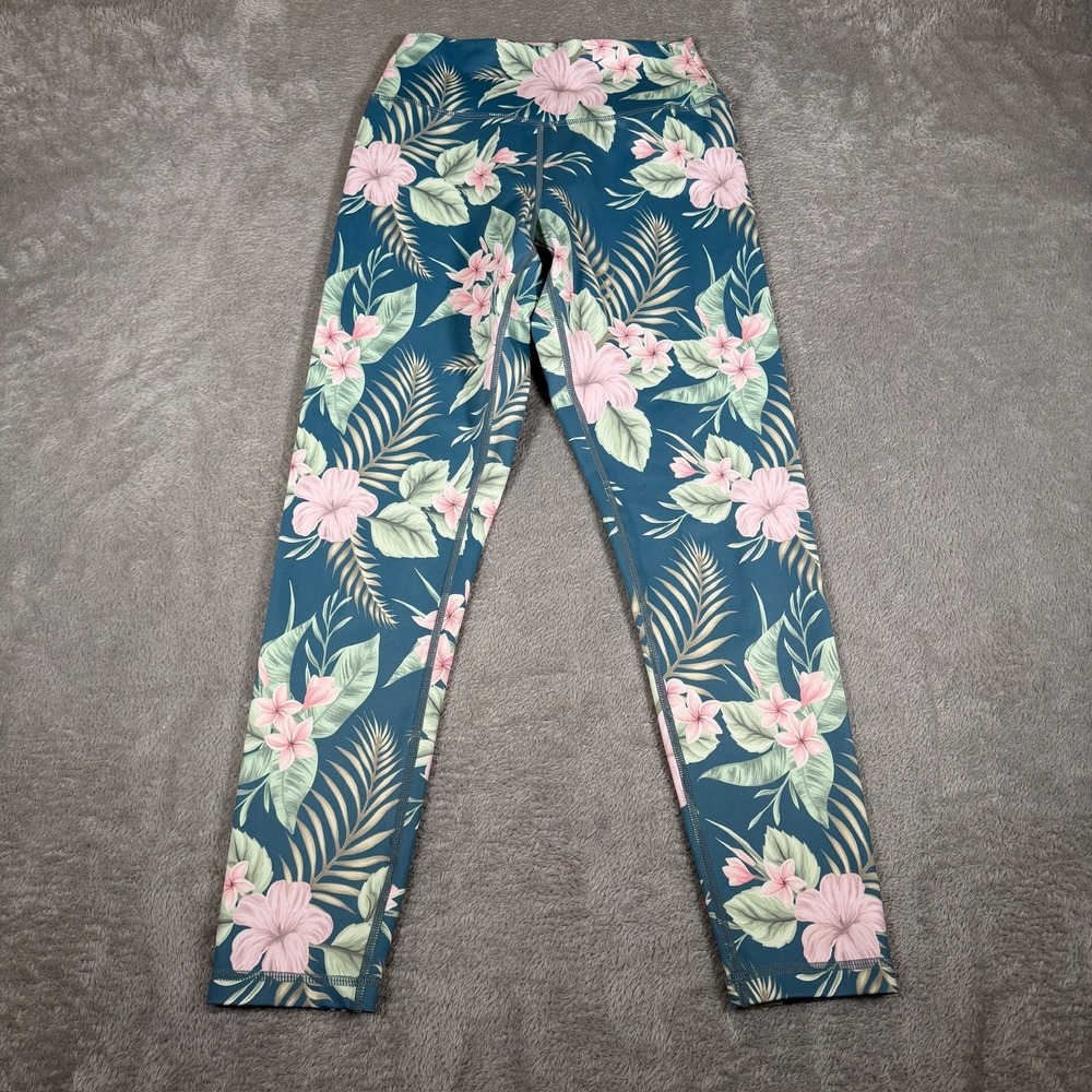 Kavala Leggings Womens Small‎ Blue Tropical Floral High Rise Ankle Yoga Gym